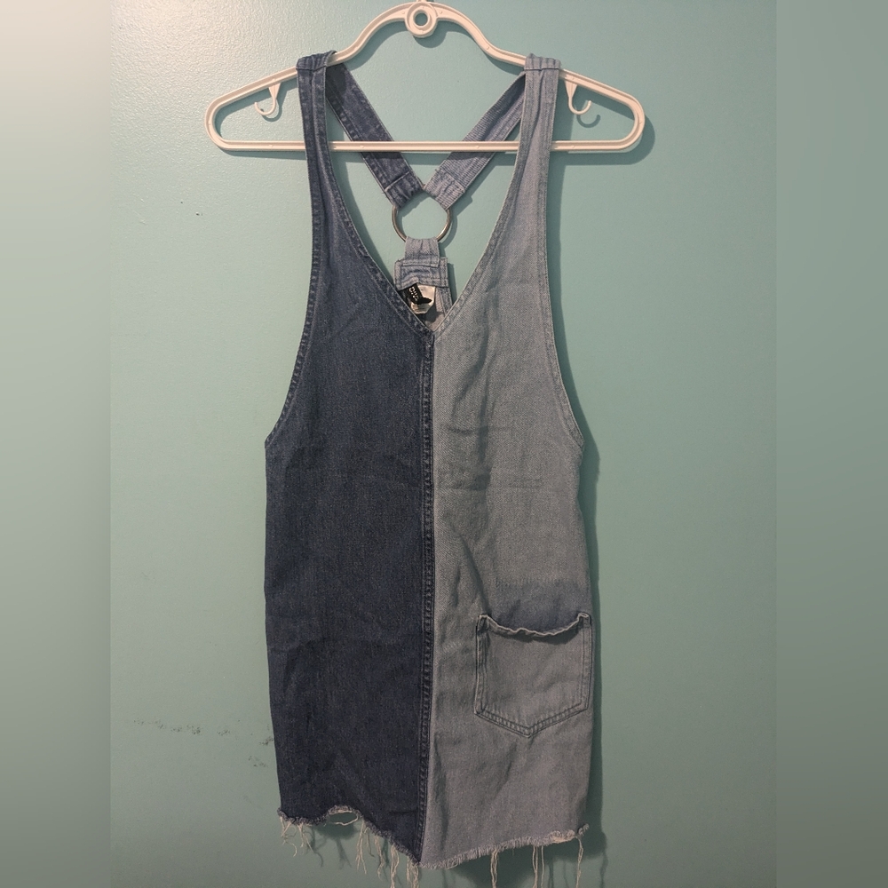 Mini denim overall dress